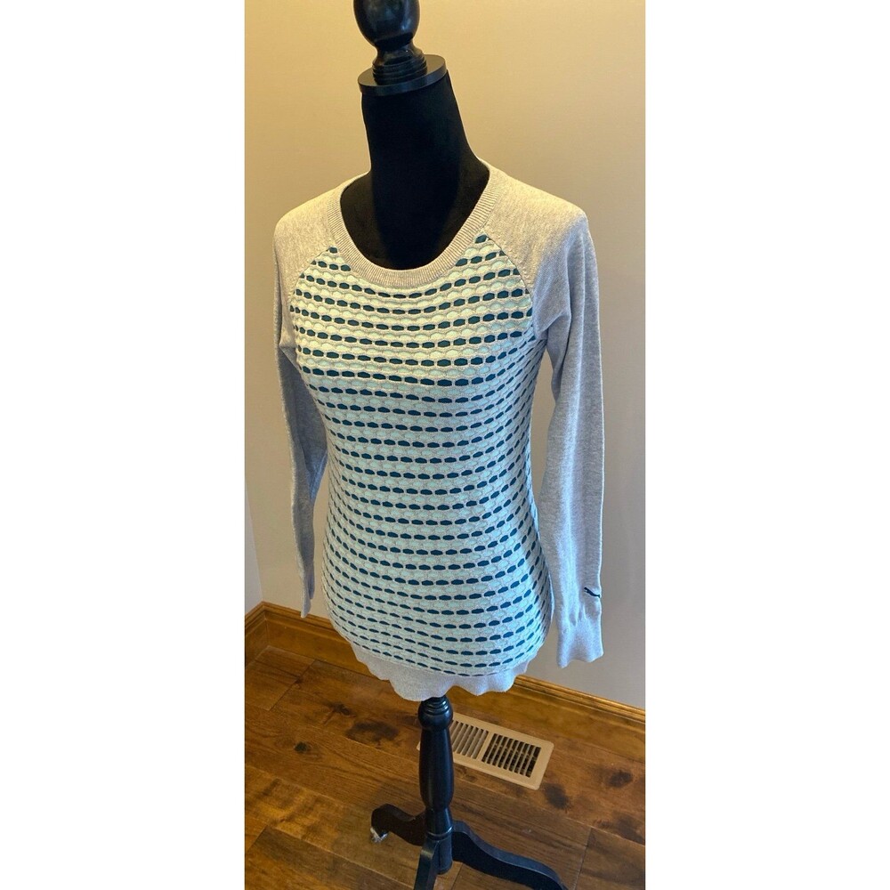 Puma Golf Sweater Women's Color Block Knit Lightweight Sz XS Gray Turquoise Blue
